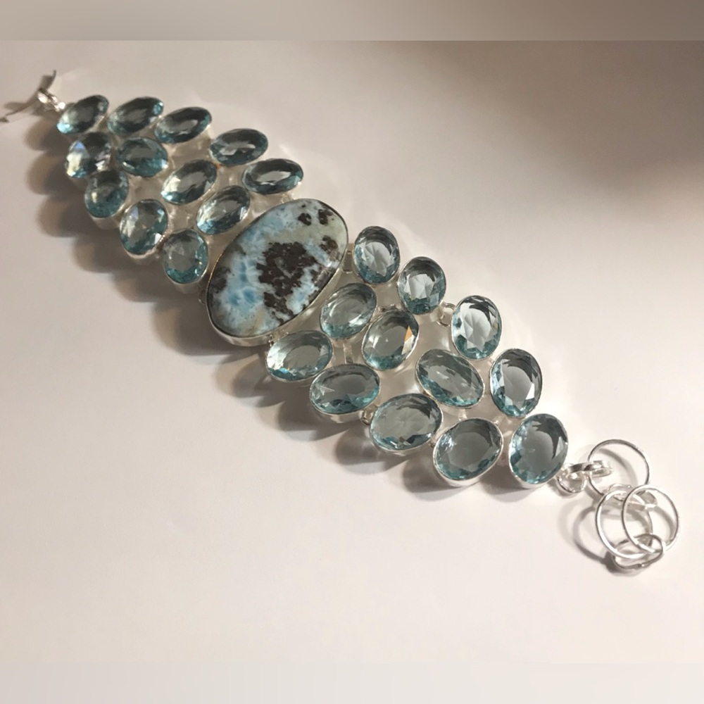 Larimar Blue Topaz Stamped 925 Sterling Silver Bracelet